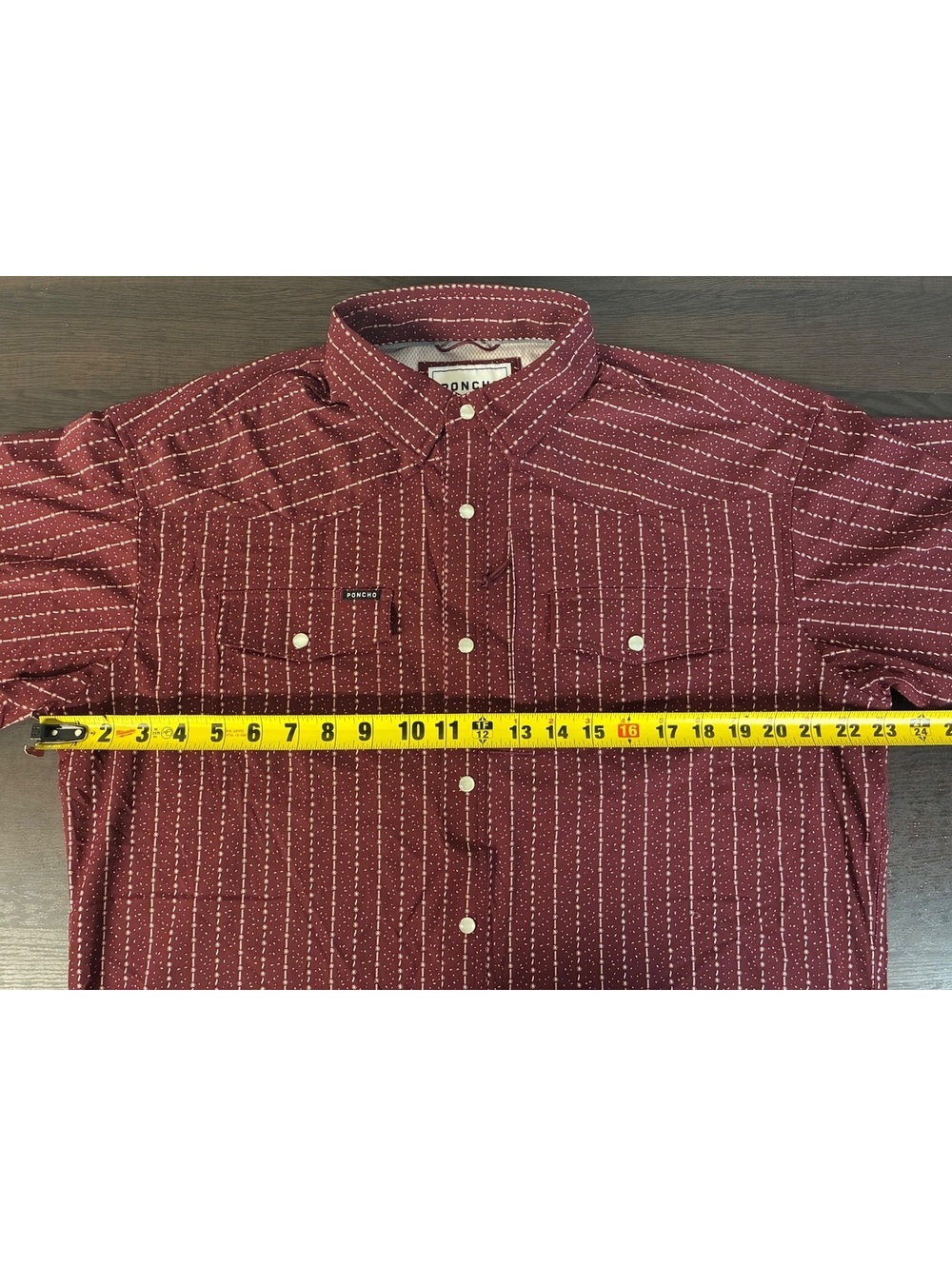 Poncho Maroon Farmer Western Short Sleeve Pearl Snap Shirt Size M Regular Fit - Picture 6 of 14